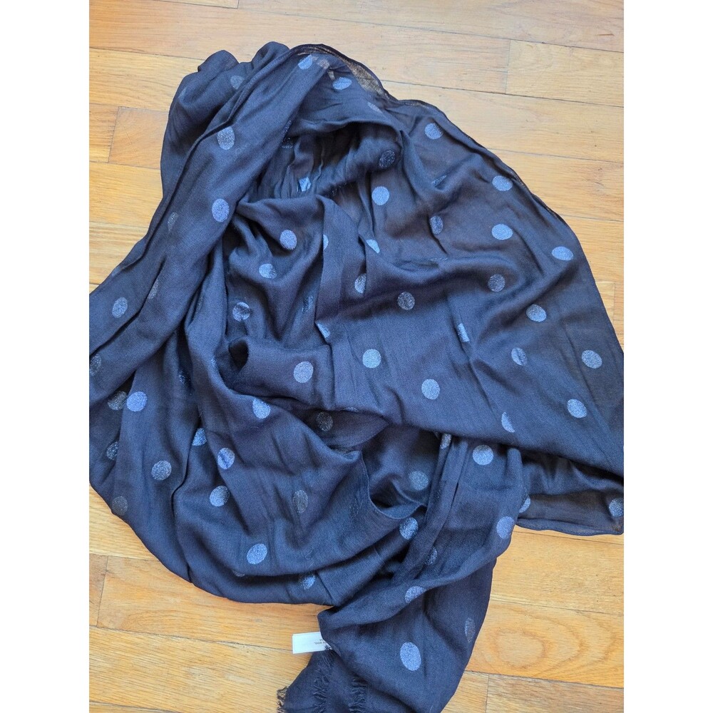 Talbots crinkle scarf navy blue with polka dots viscose wool blend - Picture 7 of 7